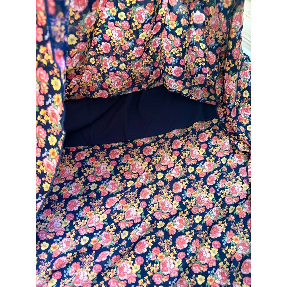 New Simply Southern Floral Smocked Tiered Maxi Dress Navy Pink XL Peasant Boho - Picture 11 of 12